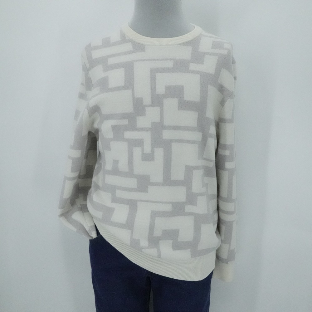 Redvanly Sweater‎ Mens Medium Cream Hawley Sweater Geometric Merino Wool Preppy